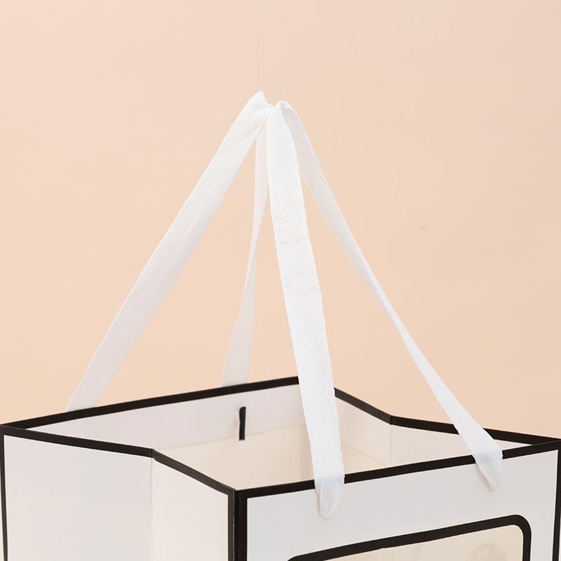 Open Window Thickened Teacher's Day Paper Bag Cake Flower Gift Box Packaging Handbag Square Transparent Product Gift Bag