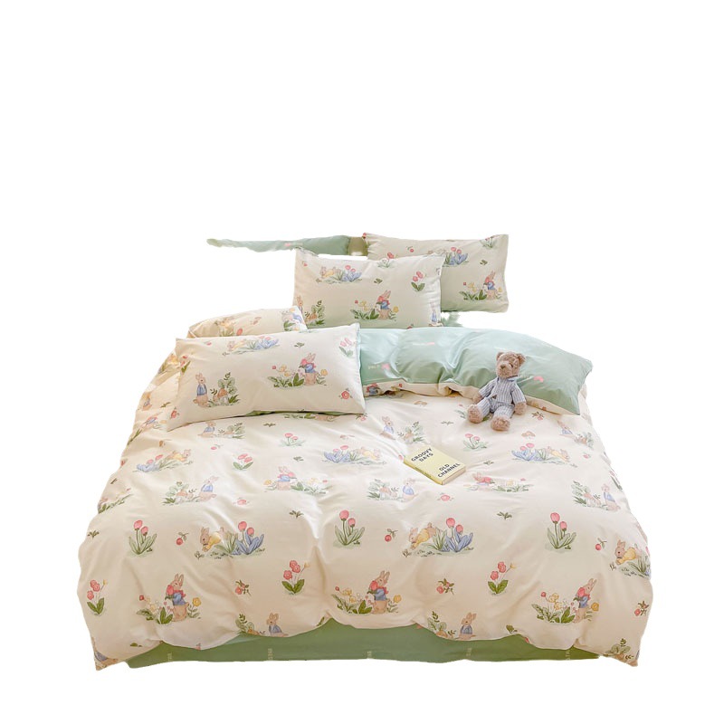 New Fresh Printed Cotton Four-Piece Cotton Quilt Cover Bed Sheet Cover Student Dormitory Three-Piece Set Wholesale