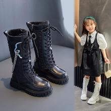 韩版秋冬季童鞋防水防滑时尚中高筒靴儿童单靴子亲子链条公主皮靴