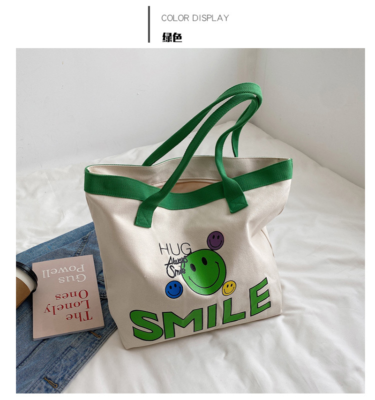 Ins Super Popular Smiley Face Canvas Bag for Women 2023 New Handbags for Moms Large Capacity One Shoulder Shopping Bag Travel Bag