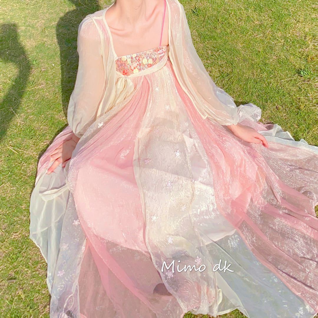 mimo dk蜜桃粉改良汉服仙风大摆飘逸汉元素重工仙女裙a