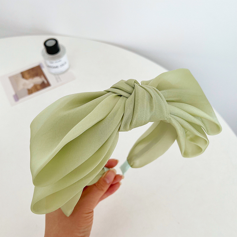 Spring Wide Oversized Bow Headband High Skull Top Sweet Mesh Bright Silk Face Wash Hair Band Korean Headdress Wholesale