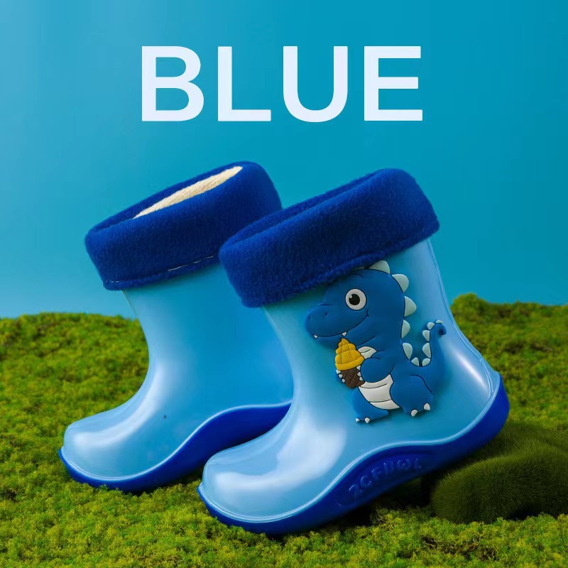 Children's Rain Boots New Little Dinosaur Baby Boy Rain Boots Warm Kindergarten Young and Little Girls Waterproof Rain Shoes Shoe Cover