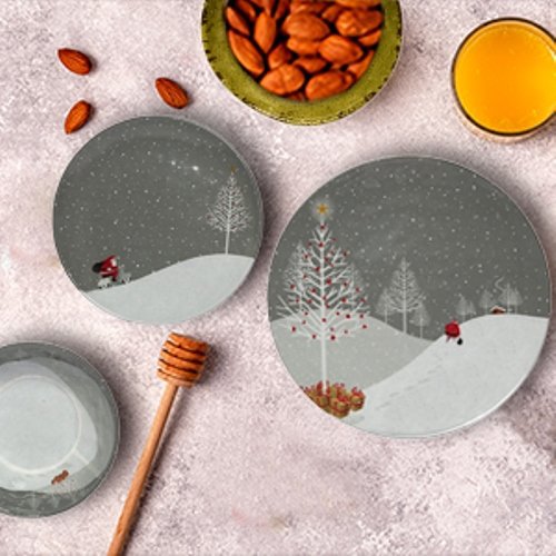 Holiday Series Christmas Tableware 10-Inch Melamine Disc Dinner Plate Salad Dish Dim Sum Plate Dishwasher Safe Food Grade