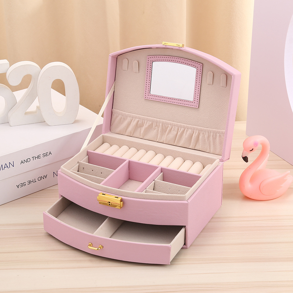 Double-Layer Children's Hair Accessories Jewelry Storage Box with Lock Drawer Jewelry Box Ear Studs Earrings Storage Jewelry Box in Stock