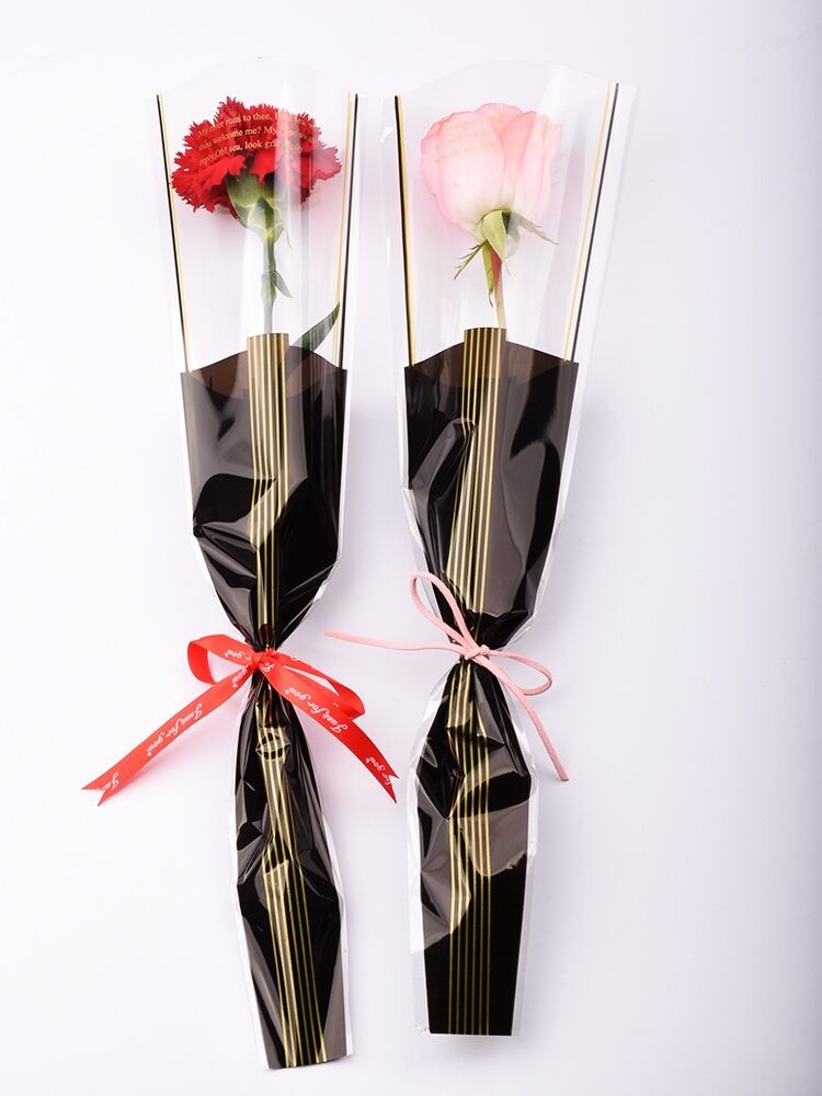 七夕三生线单支袋半透明单枝玫瑰袋鲜花花束包装套袋康乃馨一支袋