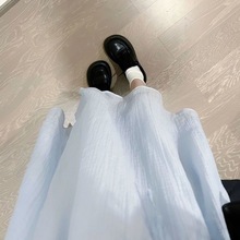 多巴胺穿搭蓝色泡泡袖洋装子女2023新款夏季超仙女法式雪纺长裙