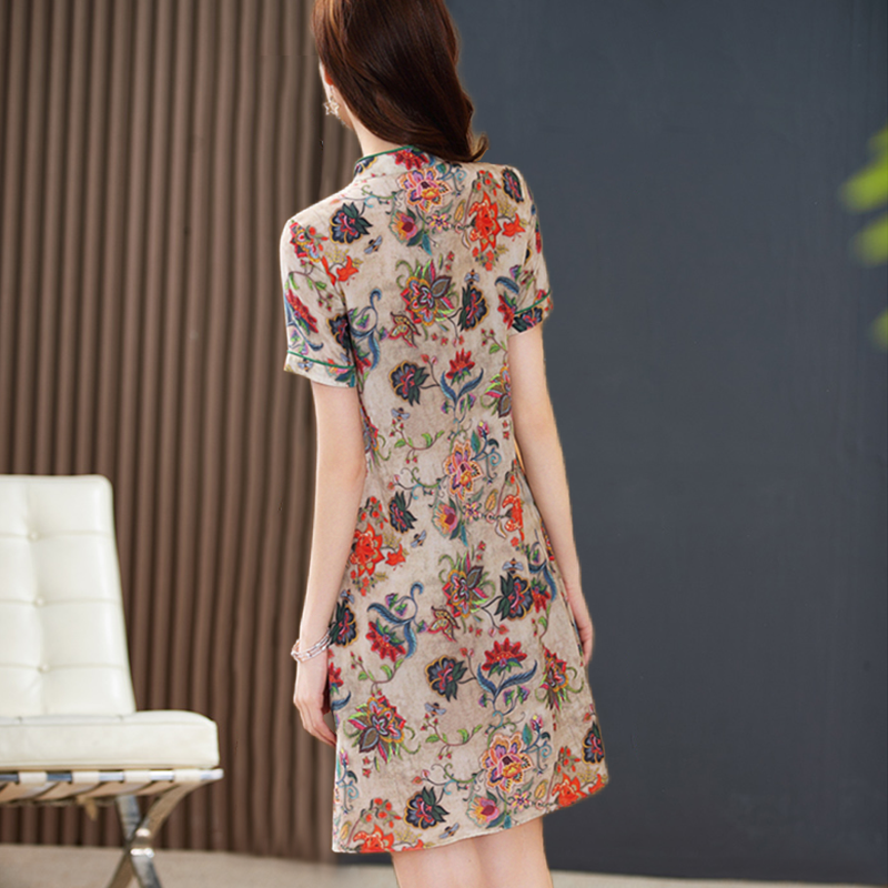 捡漏品牌专柜撤柜夏季减龄真丝桑蚕丝旗袍连衣裙女-阿里巴巴