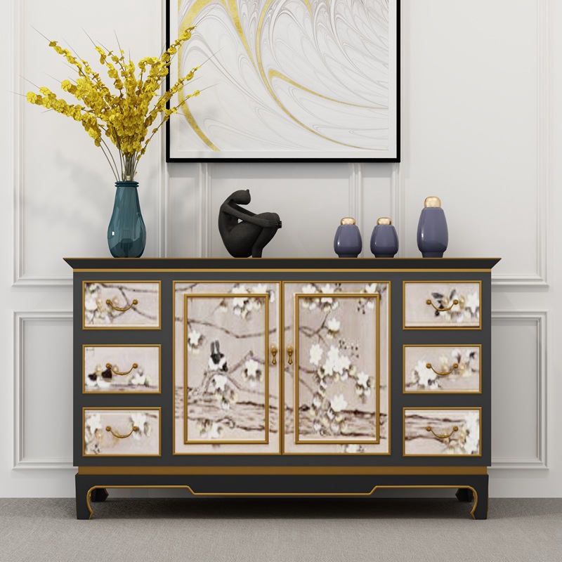 新中式实木玄关柜现代简约餐边柜门厅隔断柜装饰柜阳台储物柜