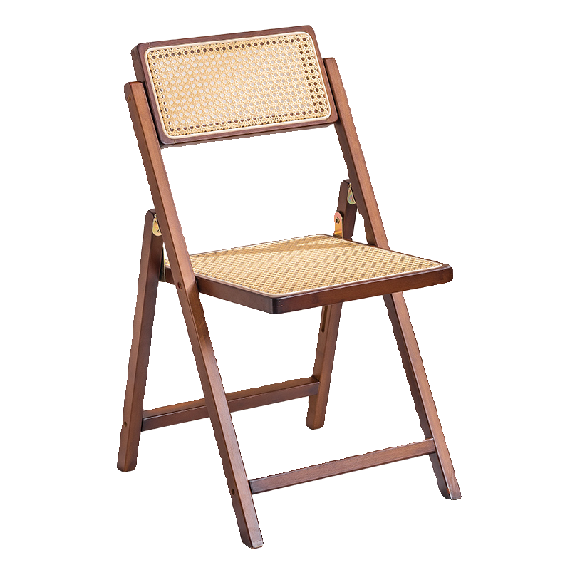 6r藤编椅子 家用折叠椅实木凳子 民宿休闲靠背椅原木风椅侘寂风餐