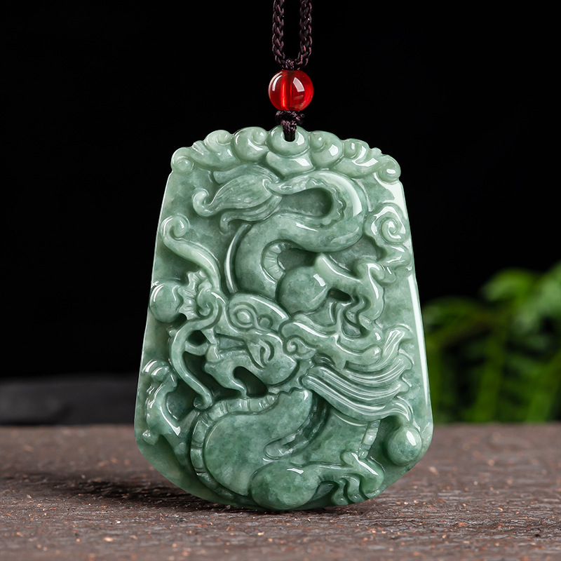 正品天然a货翡翠龙牌生肖龙吊坠冰种玉石护身挂件男女款玉牌批发
