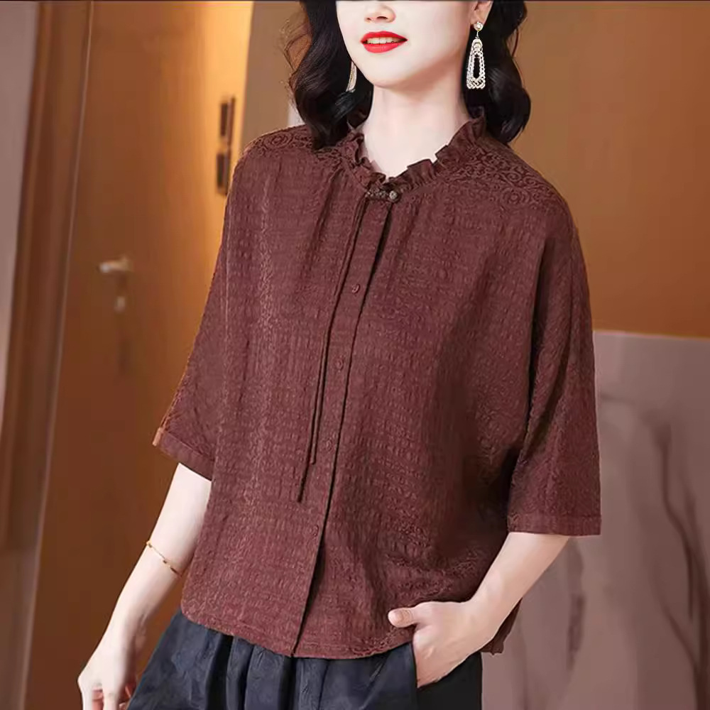 真丝香云纱上衣女装夏季新款气质贵夫人名牌高档桑蚕丝中年人衬衫