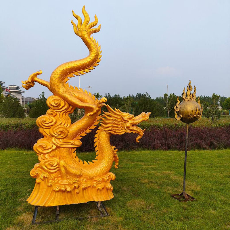 玻璃钢雕塑龙摆件 动物雕塑景区双龙戏珠景观装饰仿铜龙 源头工厂