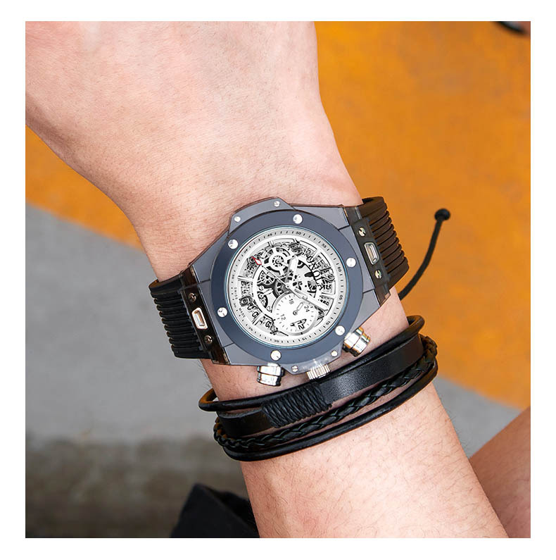 onola跨境时尚塑胶透明壳设计运动多功能男士手表男pe90石英机芯