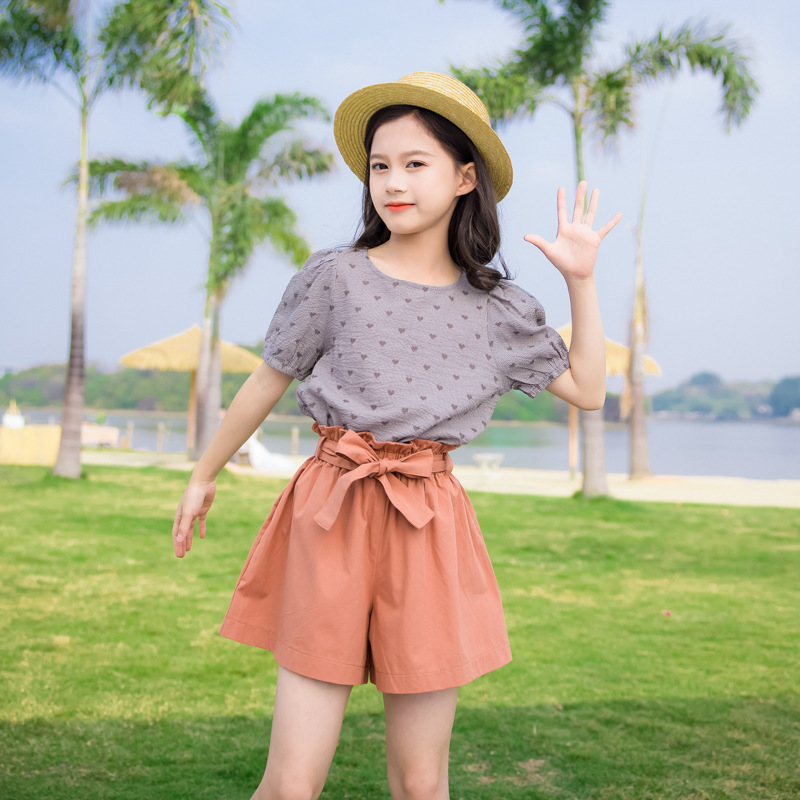 女童花苞腰短裤套装中大童时尚韩版夏装2022新款小女孩夏季两件套