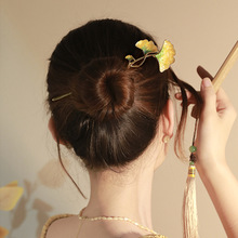 中国风气质银杏叶发簪夏季高级感丸子头发饰古风优雅盘发簪子