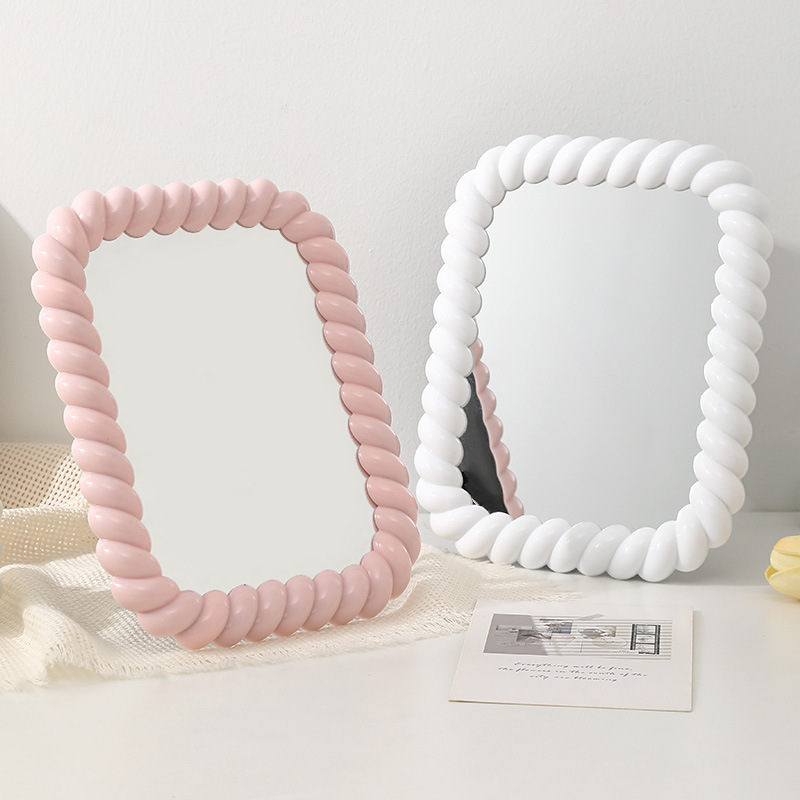 INS Cute Cream Style Makeup Mirror round Desktop Cream Style Office Dressing Table Mirror Dressing Mirror