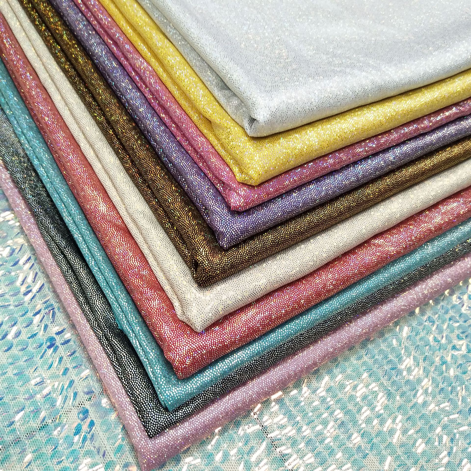 厂家现货氨纶镭射指纹点 四面弹冰丝布 拉丁舞表演服装饰泳衣面料