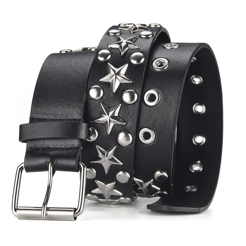 European and American Pentagram Rivet Wide Belt Eyelet Decoration All-Match Pin Buckle Belt Men and Women Punk Pant Belt