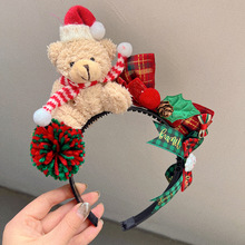 新款圣诞节日气氛卡通小熊毛球麋鹿角儿童少女系发箍头扣发饰头饰