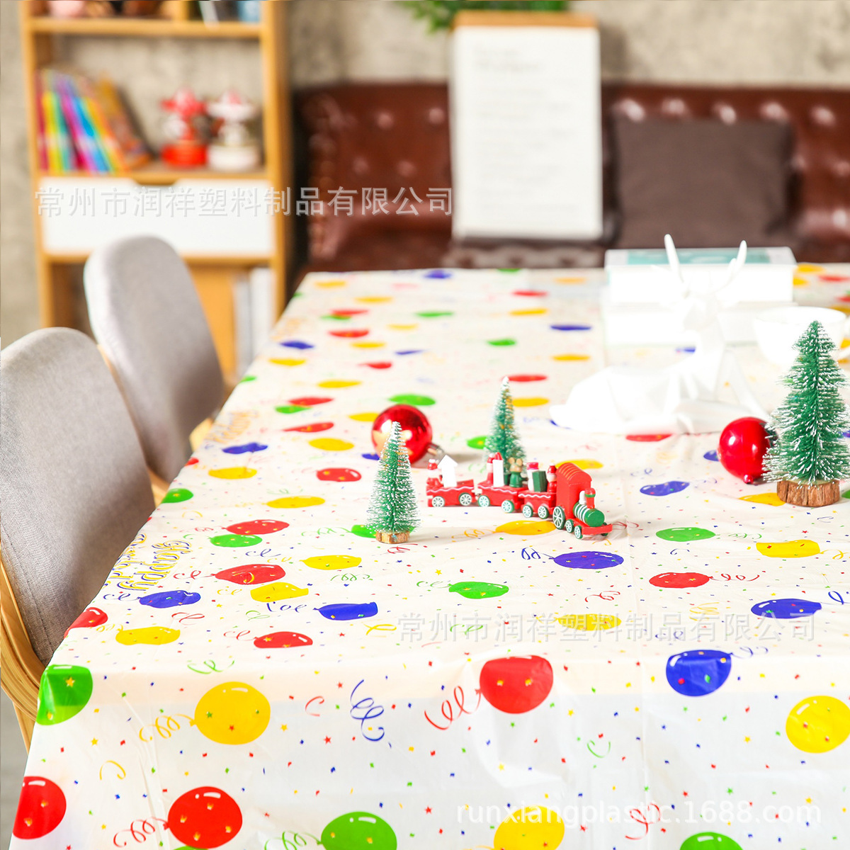 Disposable PEVA Plastic Table Cloth Thickened Oil-Proof Cartoon Balloon Tablecloth Birthday Party Kindergarten Table