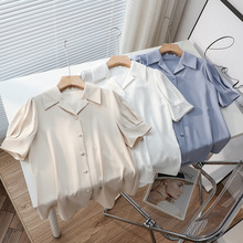 法式短袖白色衬衫女设计感小众夏季透气垂感雪纺职业面试通勤衬衣