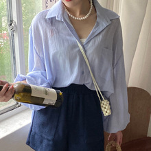 韩国chic设计感小心机后背系带开叉透视薄款防晒雪纺衬衫外套上衣