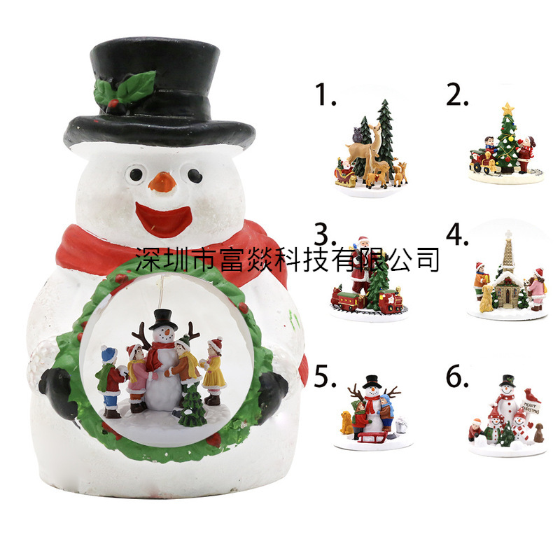 Christmas Interior Rotating Desktop Projection Lamp USB Battery Powered Santa Claus Glowing Candle Snowman Music Box