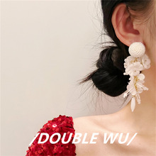 欧美时尚气质长款花朵流苏耳环个性手工串珠米珠花卉耳坠跨境耳饰