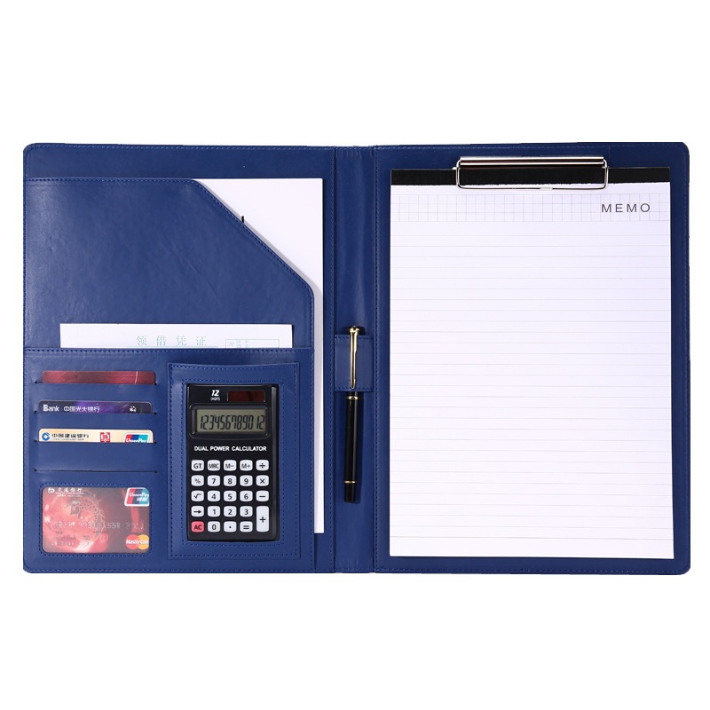 A4 Multifunctional Folder with Calculator Business Contract Office Talk Single Clip Leather Male Package Volume Room Book Logo