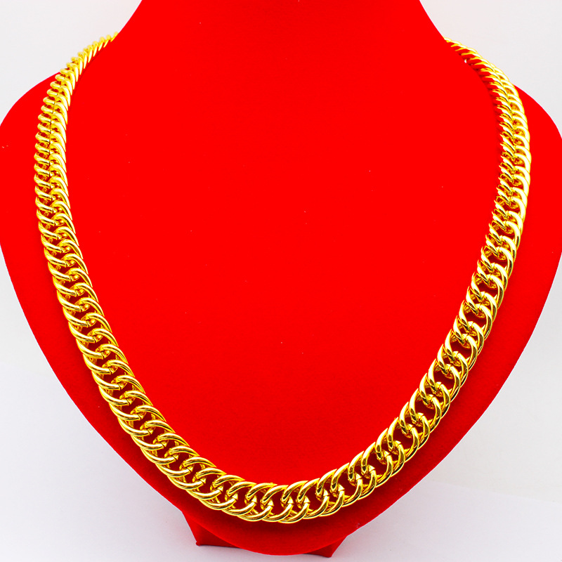 18k土豪金项链男士11mm夸张霸气假黄金扁项链大号圆线双排马鞭链