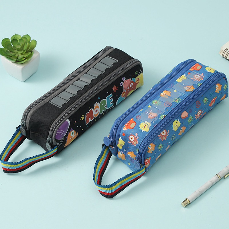 晨光笔袋文具盒932ew怪兽小世界帆布材质加长型双层牛津布笔袋