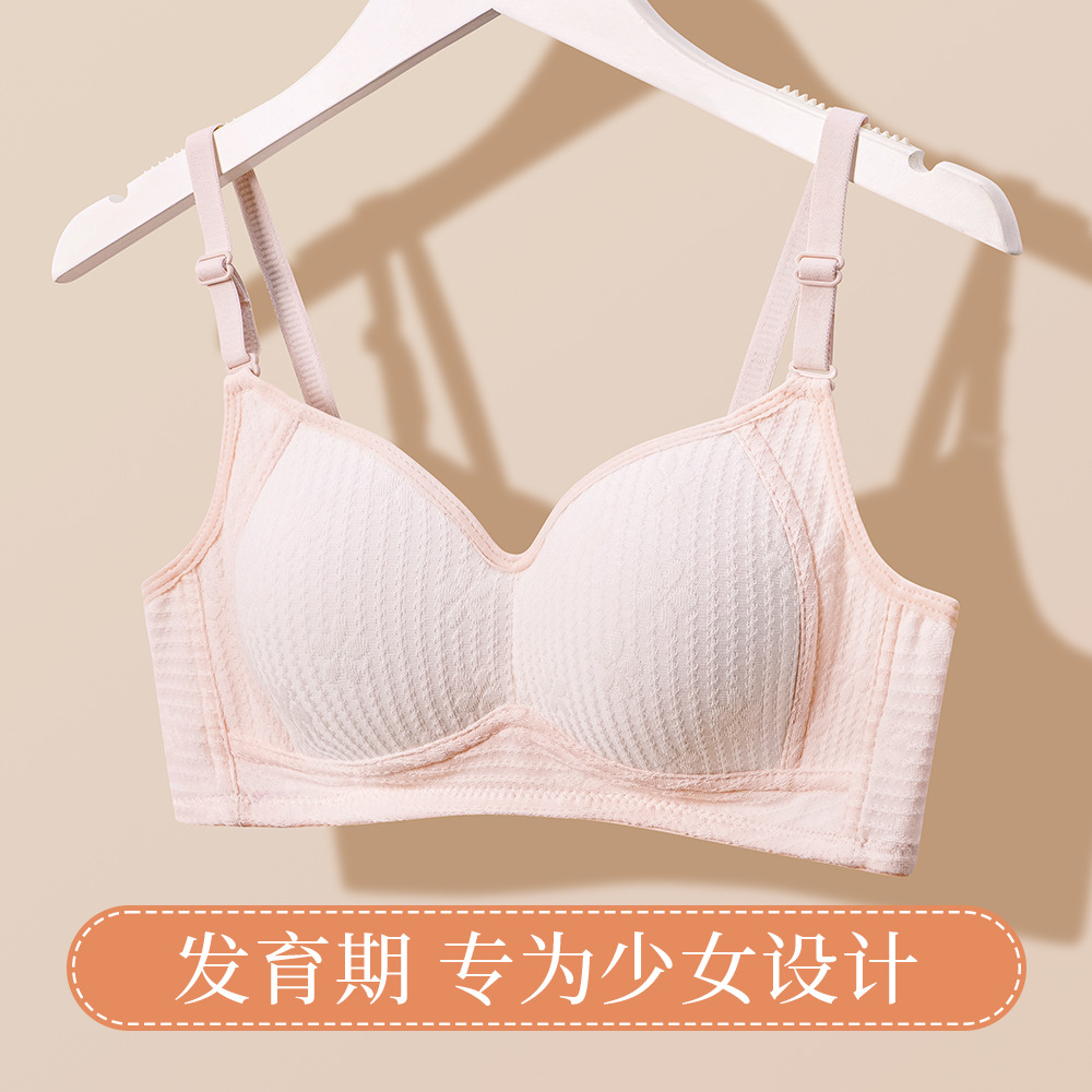 2024新款直播少女内衣舒适可爱无钢圈纯色条纹平胸学生奶罩-阿里巴巴