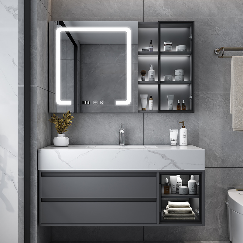 欧罗芬浴室柜组合岩板一体盆挂墙式智能轻奢洗手洗脸卫生间洗漱台