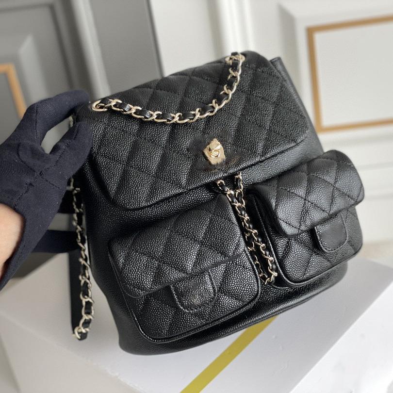 香奈儿小香风23p迷你鱼子酱青蛙双肩包菱格duma书包背包流浪包