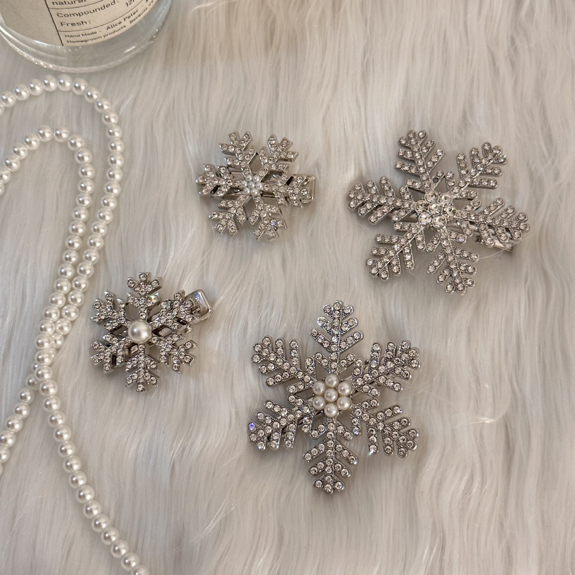 新款雪花发夹女秋冬刘海夹子侧边夹发卡闪钻网红发饰圣诞头饰批发