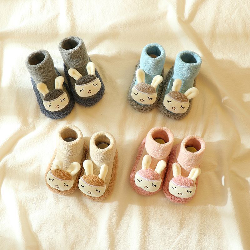 Baby Shoes Winter Autumn Winter Cotton Thickened Fleece-lined Indoor Warm Non-Slip Cool-Proof Baby Toddler Soft Sole Shoes Socks