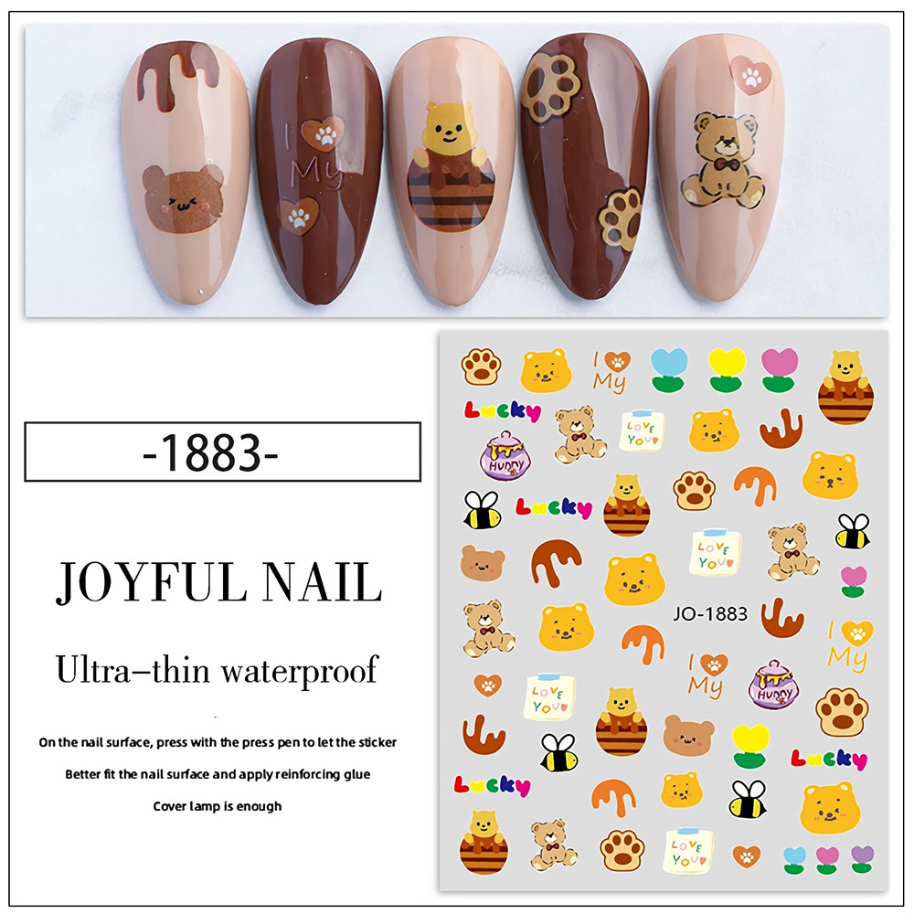 Cute Pretty Girl Nail Stickers Paper Cartoon Bear Rabbit Nail Sticker Paper Net Red Summer Flower Nail Stickers Wholesale