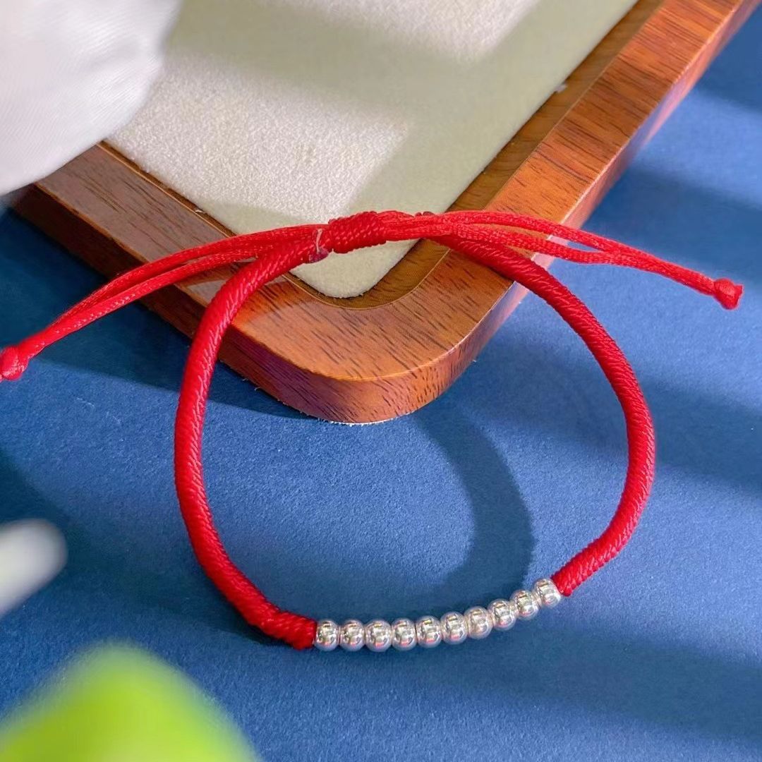 纯银十全十美手链红绳编织银饰品手串简约大气高级感直播货源工厂