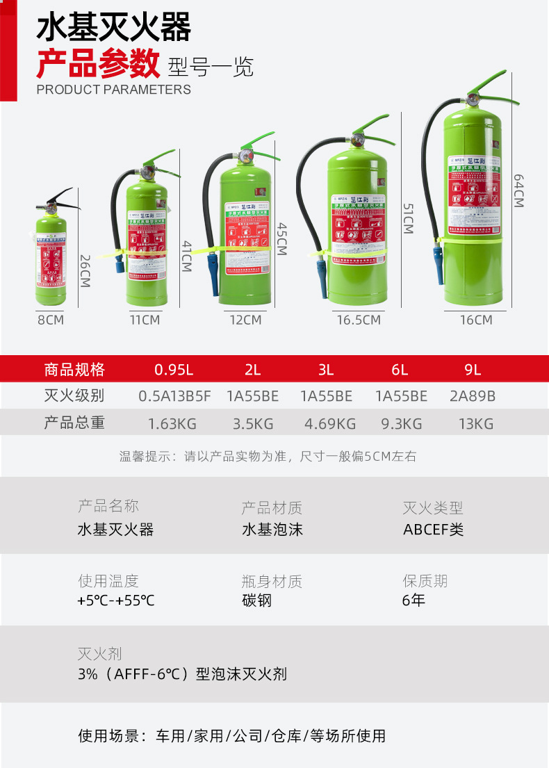 水基灭火器950ml手提式便携式泡沫水雾型灭火器汽车家用消防器材