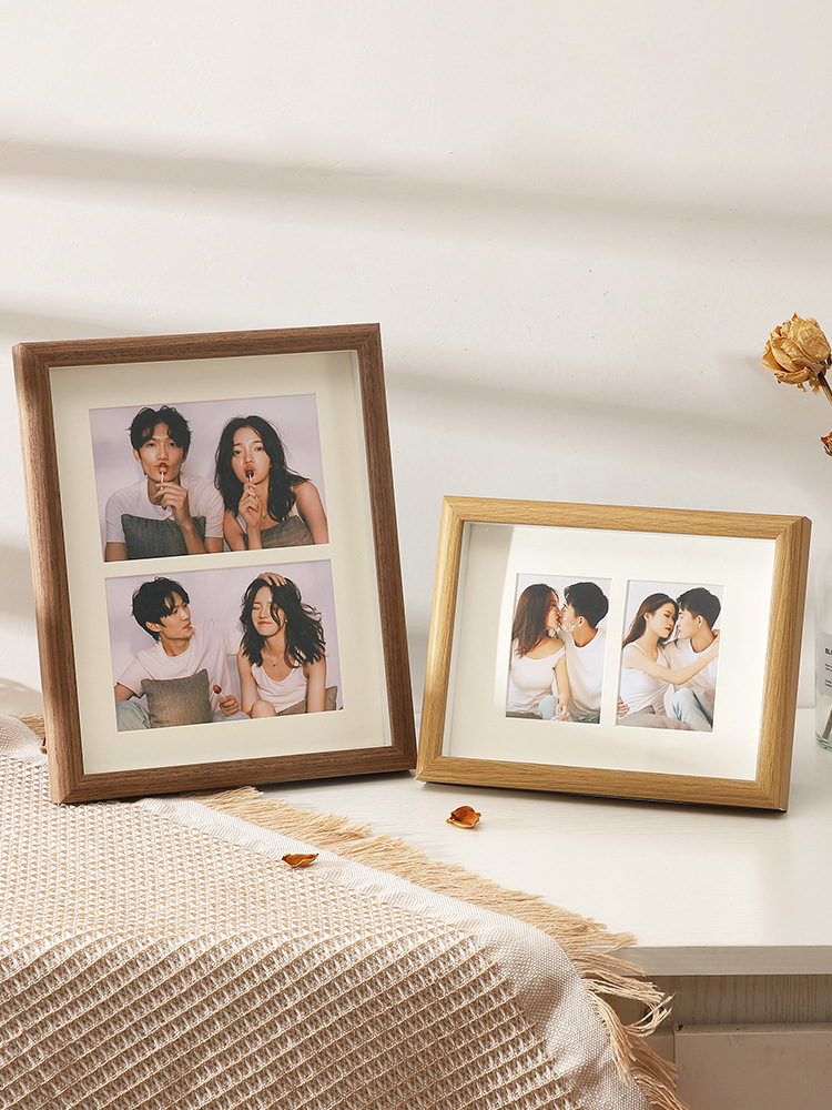 nje0情侣相框照片diy二连组合洗相片加打印婚纱照纪念两宫格摆台