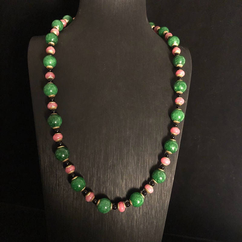 Mid-Ancient Western Style Green Agate Watermelon Tourmaline Stone Beaded Mid-Length Necklace Same Style Matching Earrings Sweater Chain All-Matching