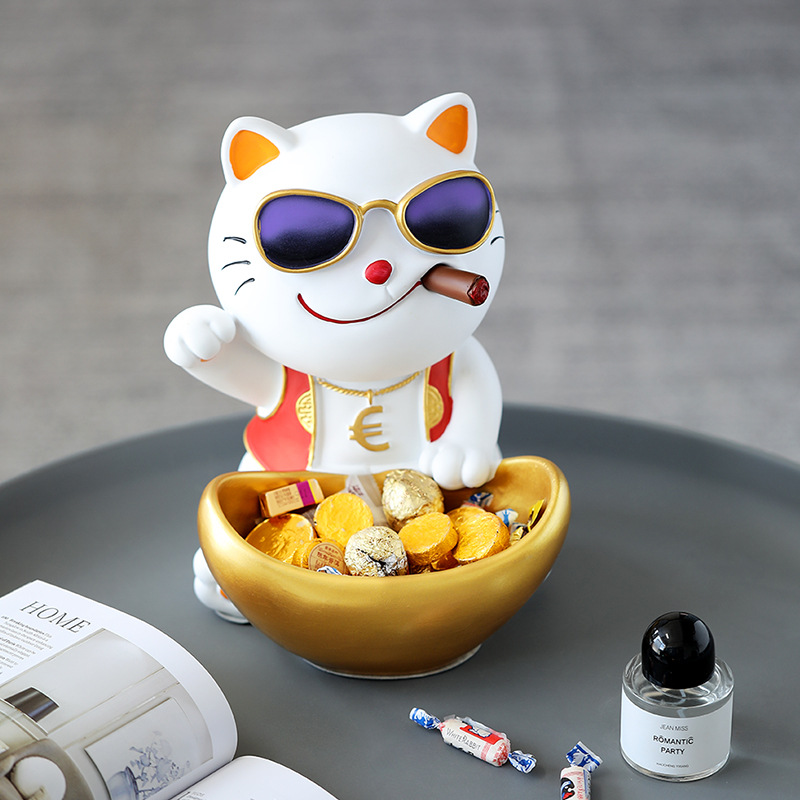 招财猫摆件家用轻奢玄关收纳家居装饰品发财猫新店铺前台开业礼物