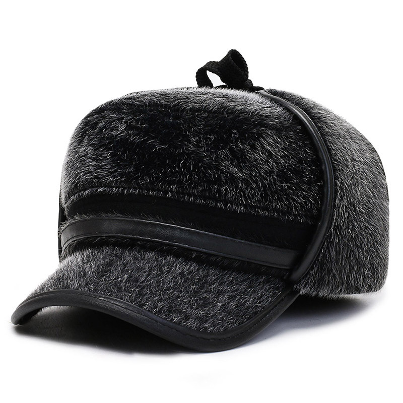 Middle-Aged and Elderly Mink-like Thickened Baseball Cap Men's Hat Winter Warm Old Dad Ear Protection Autumn and Winter Peaked Cap