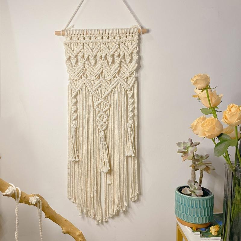 编织绳挂画波西米亚风编织挂毯棉绳流苏挂毯装饰民宿壁毯成品跨境