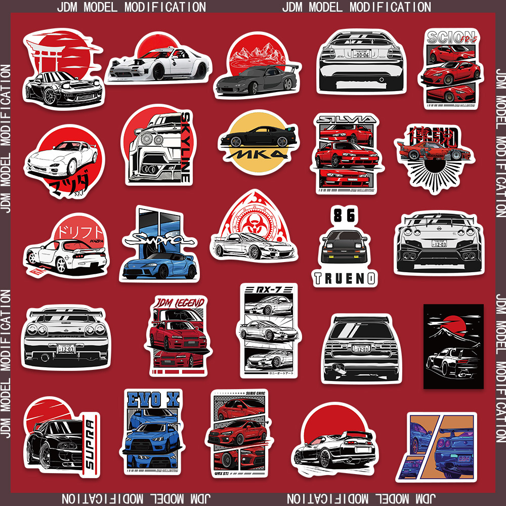 50张jdm日本车型改装diy贴纸帅防水装饰摩托车头盔行李箱水杯贴画