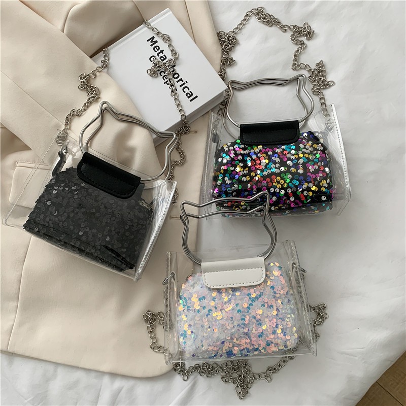 Summer Tote Chain Shoulder Messenger Bag Wholesale 2021 New Bags Women Fashionable Sequins Transparent Son Mother Bag