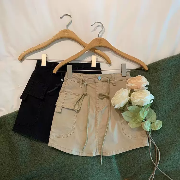 军绿色工装牛仔短裙女秋季新款大码胖mm高腰a字梨形身材遮胯半裙