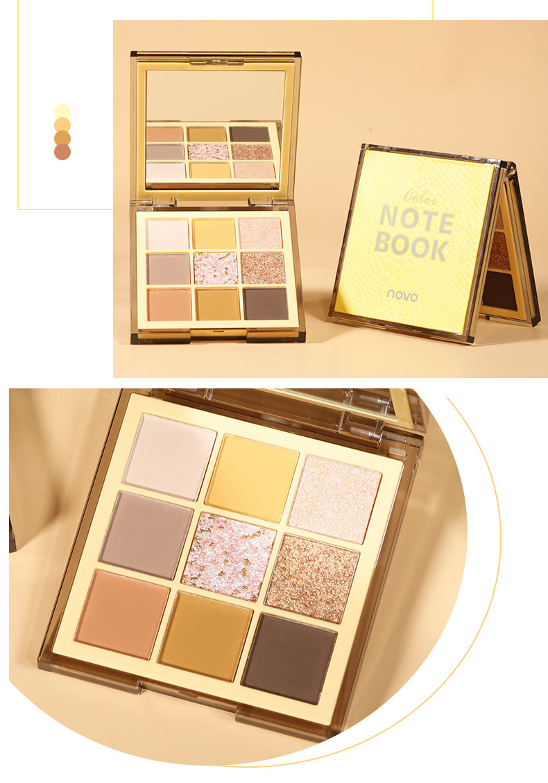 彩妆novo色彩笔记本九色眼影哑光珠光亮片多层次显色眼影盘一件代