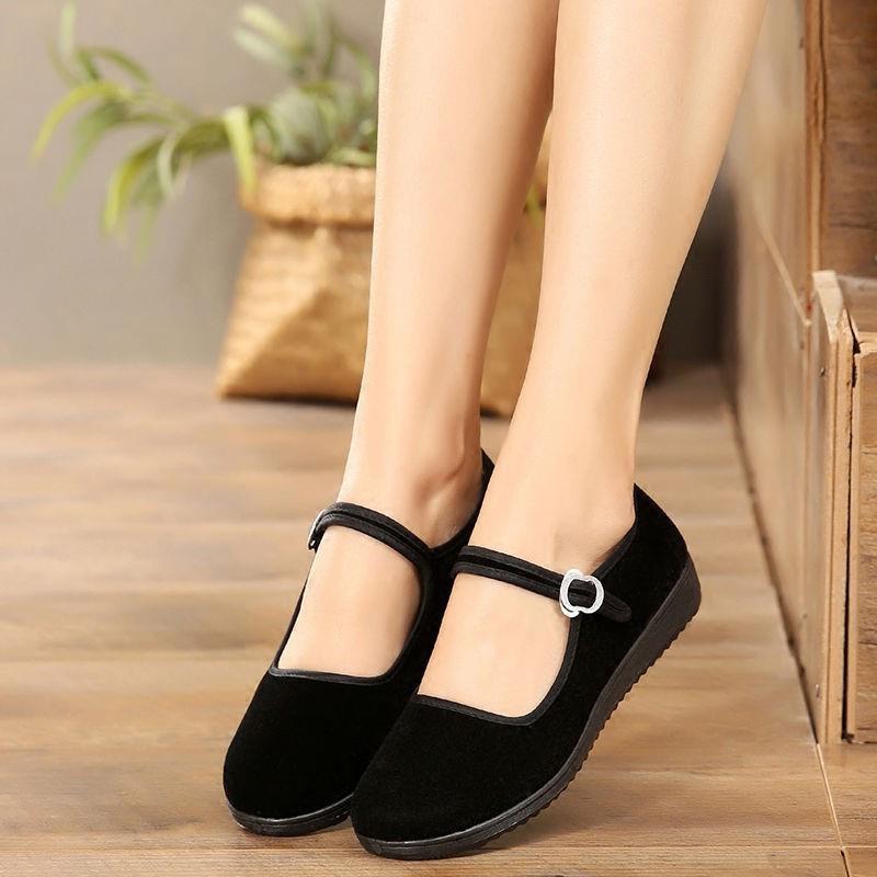 老北京布鞋女方口鞋软底酒店前台工作鞋妈妈鞋黑平绒一代礼仪舞蹈